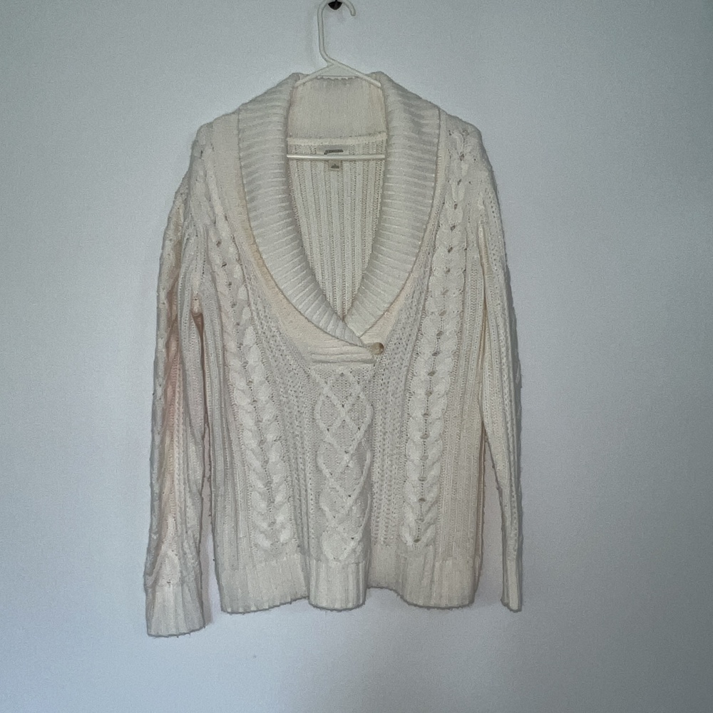 St Johns Bay Sweater Large White Cable Knit - See Images/Desc for Imperfections - Picture 3 of 7